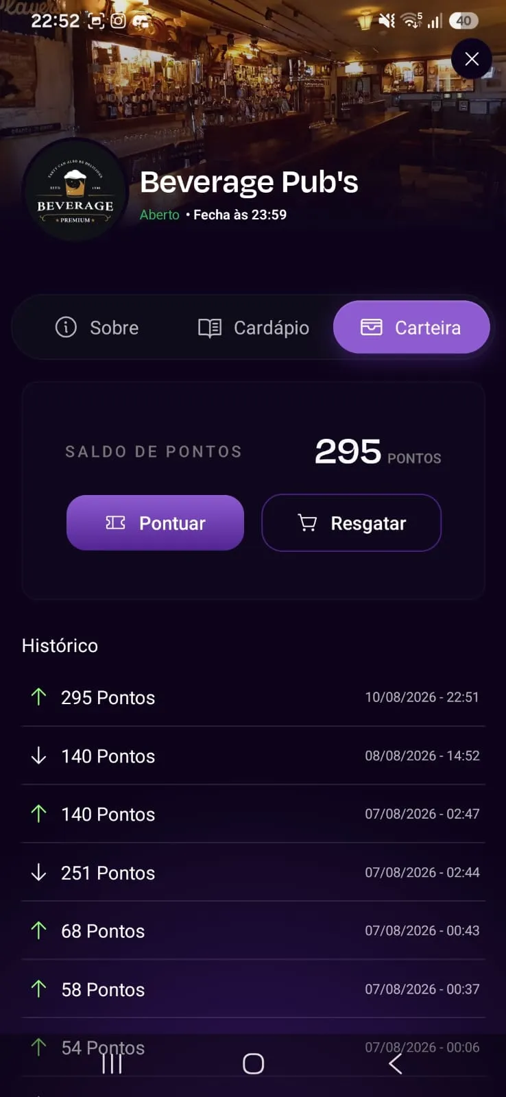Carteira de pontos e descontos