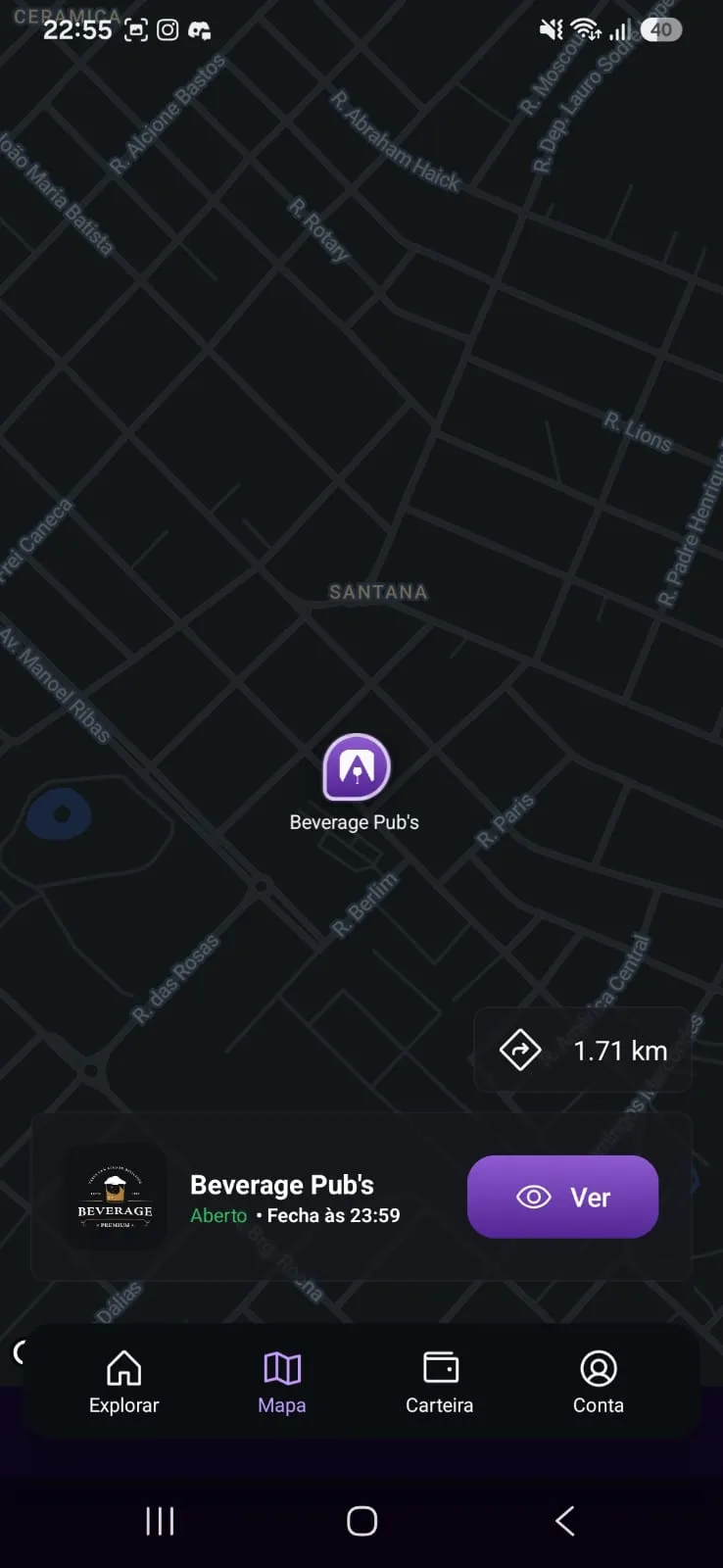 Mapa de bares, restaurantes, cafeterias e conveniências